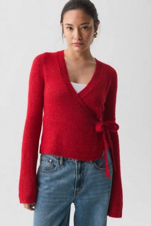 Women Gina Tricot Knitted Wrap Cardigan Red | 94KHUQMCD