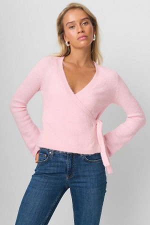 Women Gina Tricot Knitted Wrap Cardigan Pink | 05LTJPXHG