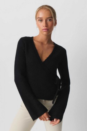 Women Gina Tricot Knitted Wrap Cardigan Black | 17AVULKWG