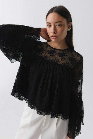 Women Gina Tricot Lace Blouse Black | 70LWHNEBU