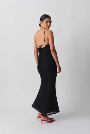 Women Gina Tricot Lace Maxi Dress Black | 50RNDWQYK