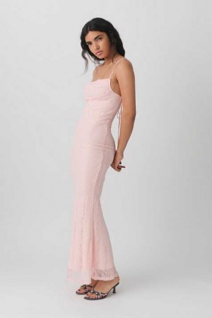 Women Gina Tricot Lace Maxi Dress Pink | 73XUFHTGI