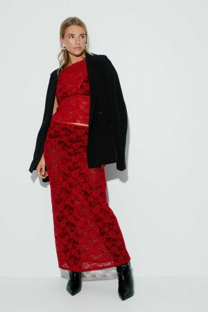 Women Gina Tricot Lace Maxi Skirts Red | 96DZLWPSQ