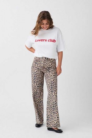 Women Gina Tricot Leopard Jeans Beige | 73LRKVHEZ