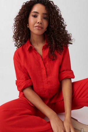 Women Gina Tricot Linen Shirts Red | 82JOICAPX