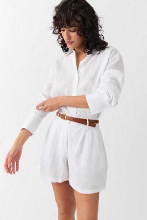 Women Gina Tricot Linen Shorts White | 58ETLFWRA