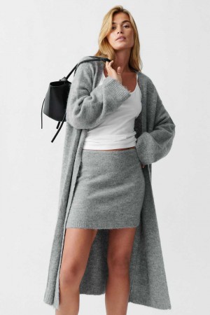 Women Gina Tricot Long Knitted Cardigan Grey | 70CGVPZOU