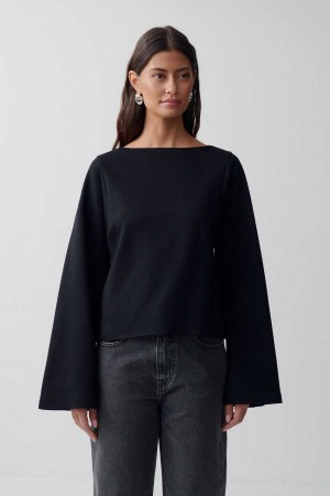 Women Gina Tricot Long Sleeve T Shirts Black | 91MSXDHOG