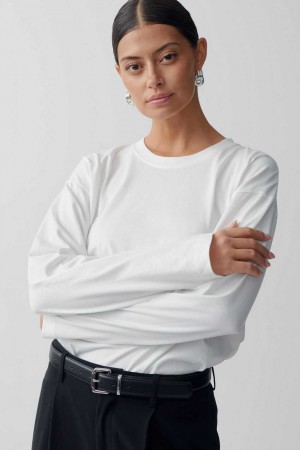 Women Gina Tricot Long Sleeve T Shirts White | 78JLWDHCN