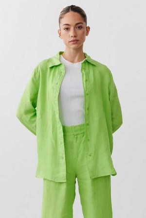 Women Gina Tricot Lovisa Linen Shirts Green | 48IPTYSDG