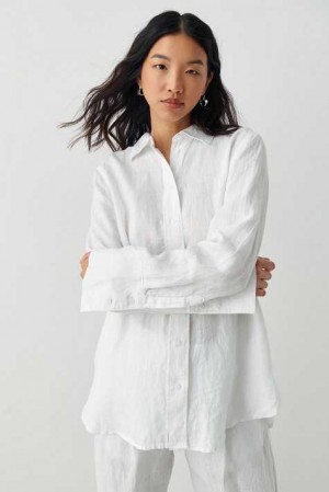 Women Gina Tricot Lovisa Linen Shirts White | 81MGIFUKS