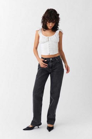 Women Gina Tricot Low Straight Jeans Black | 78LBOJEWG