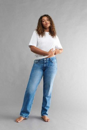 Women Gina Tricot Low Straight Jeans Blue | 69KDQPCSL