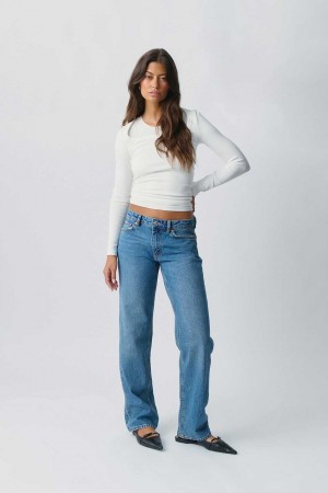 Women Gina Tricot Low Straight Jeans Blue | 18SYUKOJA