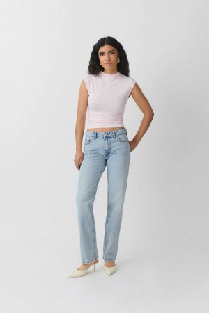 Women Gina Tricot Low Straight Jeans Blue | 96QVZJMTP