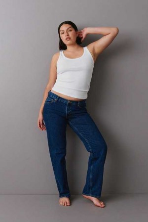 Women Gina Tricot Low Straight Jeans Blue | 65HRYTDGA