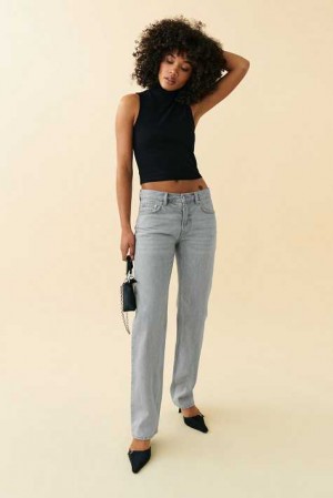 Women Gina Tricot Low Straight Jeans Grey | 65MTVZDQO