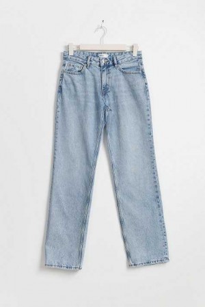 Women Gina Tricot Low Straight Petite Jeans Blue | 98AYWRMTB