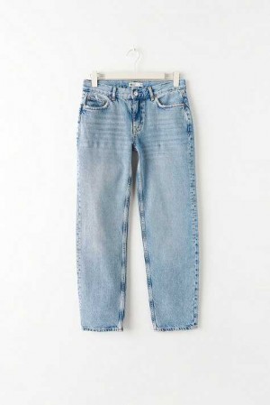 Women Gina Tricot Low Straight Petite Jeans Blue | 84LPCQDOR