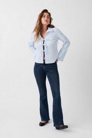 Women Gina Tricot Low Waist Bootcut Jeans Blue | 25GRUHPBT