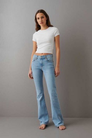 Women Gina Tricot Low Waist Bootcut Jeans Blue | 38UZXLHWQ