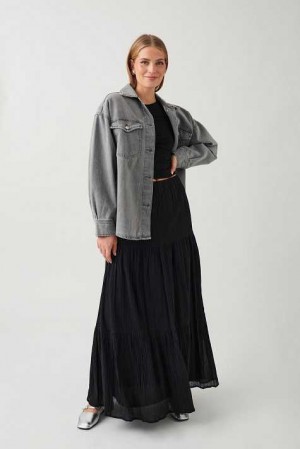 Women Gina Tricot Maxi Cotton Skirts Black | 92YHBUMNV