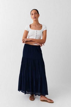 Women Gina Tricot Maxi Cotton Skirts Blue | 49NPXRDOC