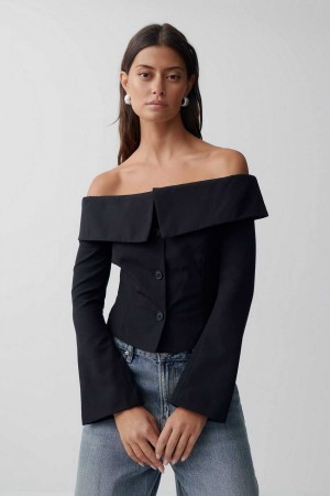 Women Gina Tricot Off Shoulder Blazer Black | 62AJCVXFO