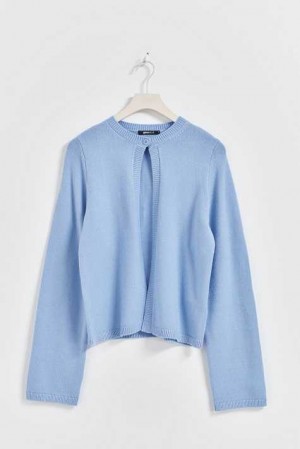 Women Gina Tricot One Button Knit Cardigan Blue | 84YCWHULN