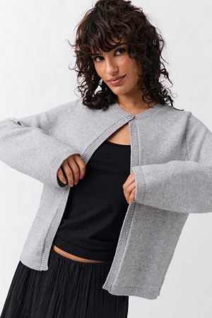 Women Gina Tricot One Button Knit Cardigan Grey | 43HQILZKC