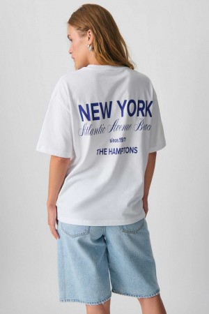 Women Gina Tricot Oversized Print T Shirts White | 26VYCTSFA