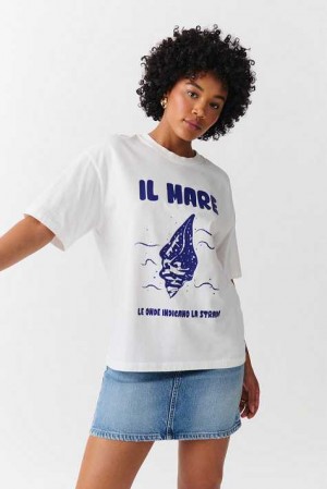 Women Gina Tricot Oversized Print T Shirts White | 95NAKIVGD