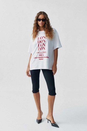 Women Gina Tricot Oversized Print T Shirts White | 08WRNIXSO