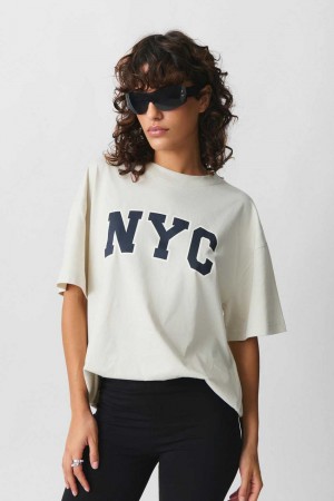 Women Gina Tricot Oversized Printed T Shirts White | 67XOVFMLZ