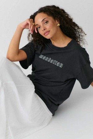 Women Gina Tricot Oversized Printed T Shirts Black | 52MXKJHEW