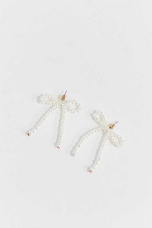 Women Gina Tricot Pearl Bow Earrings White | 18BJLURDW