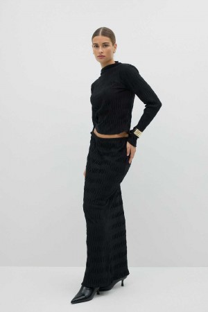 Women Gina Tricot Pleated Maxi Skirts Black | 79HWRXAEN