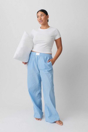 Women Gina Tricot Poplin Pyjamas Blue | 43PXUQSFZ