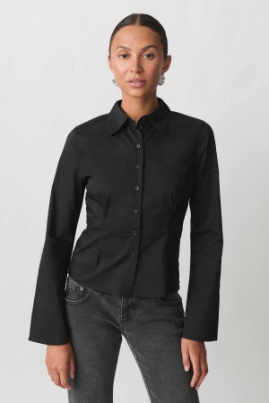 Women Gina Tricot Poplin Shirts Black | 03QJSKUNF