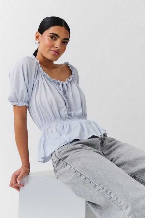 Women Gina Tricot Puff Sleeve Blouse Grey | 70IBXRSPO