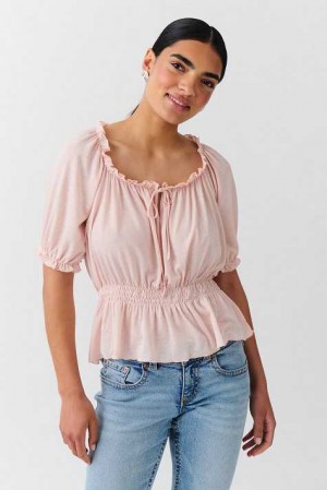 Women Gina Tricot Puff Sleeve Blouse Pink | 87FAVBSWK