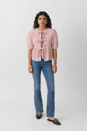 Women Gina Tricot Puff Sleeve Blouse Pink | 04BZLXCMV