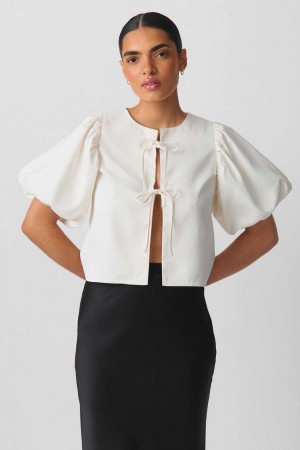 Women Gina Tricot Puff Sleeve Blouse White | 61IQOMBKE