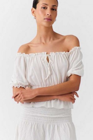 Women Gina Tricot Puff Sleeve Blouse White | 13JKBNYPC