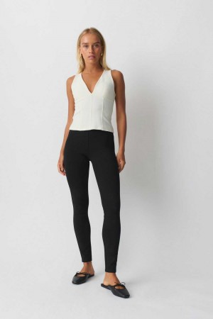 Women Gina Tricot Punto Di Roma Leggings Black | 23MSCZJHE