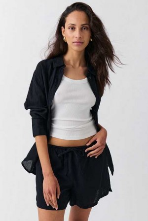 Women Gina Tricot Relaxed Linen Blend Shorts Black | 91NSYFKVT