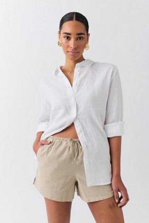 Women Gina Tricot Relaxed Linen Blend Shorts White | 60BPGYKZS