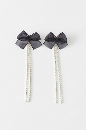 Women Gina Tricot Rhinestone Earrings Black | 57TILVOWJ