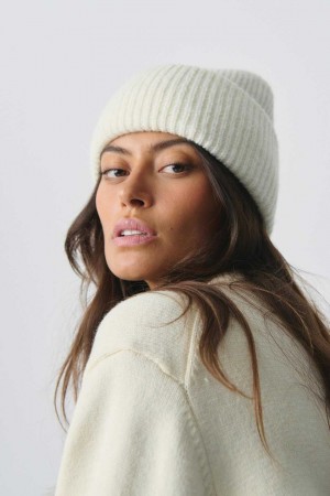 Women Gina Tricot Rib Beanie White | 57LBNYGJA