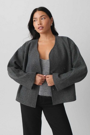 Women Gina Tricot Round Neck Short Jacket Grey | 28BTEYZWP